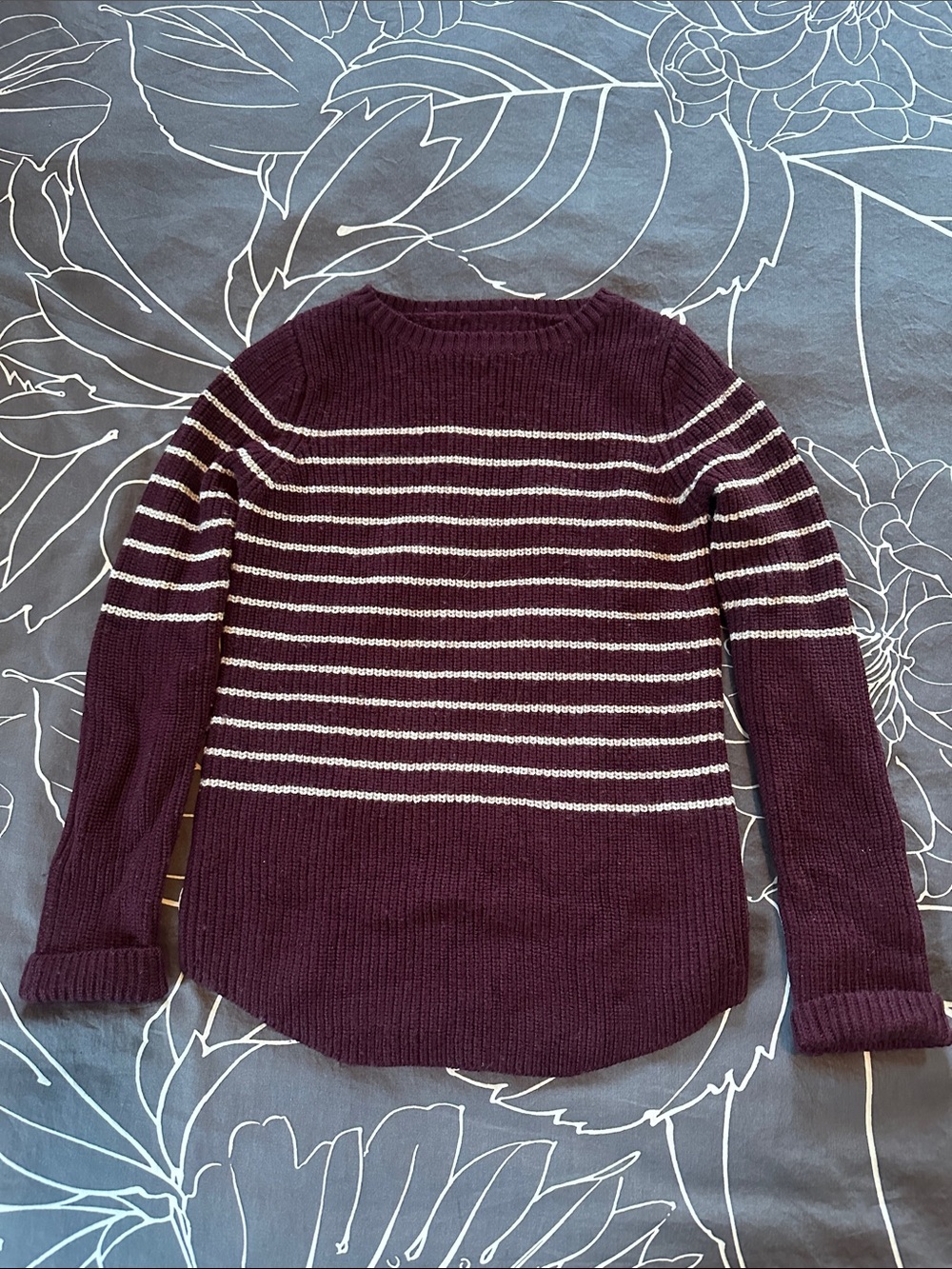 Carve Designs Striped Crewneck Sweater - Burgundy and Cream